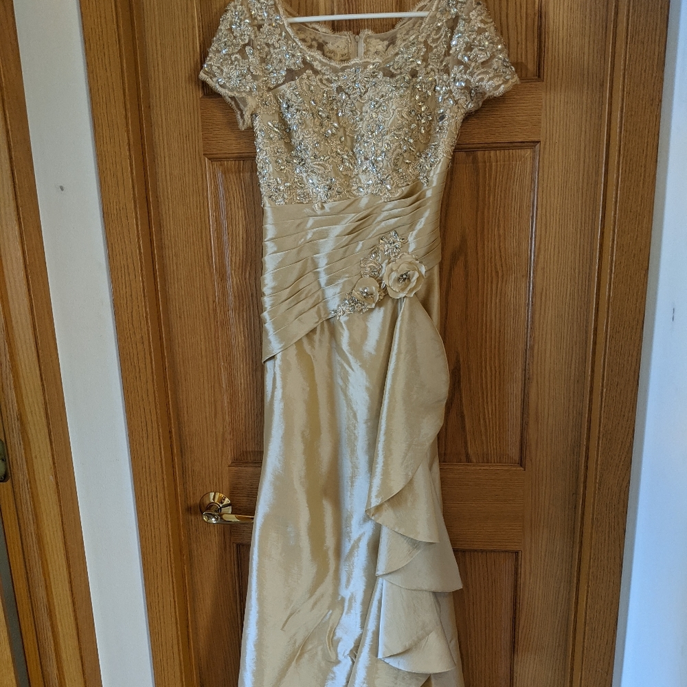 Champagne mermaid sequin dress with short train
